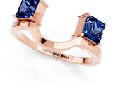 Rose gold Princess Cut Blue Sapphire Two-Stone Open Band Ring with Four-Prong Setting_7
