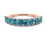Rose gold Princess Cut Blue Topaz Channel-Set Eternity Band with Prong Setting_6