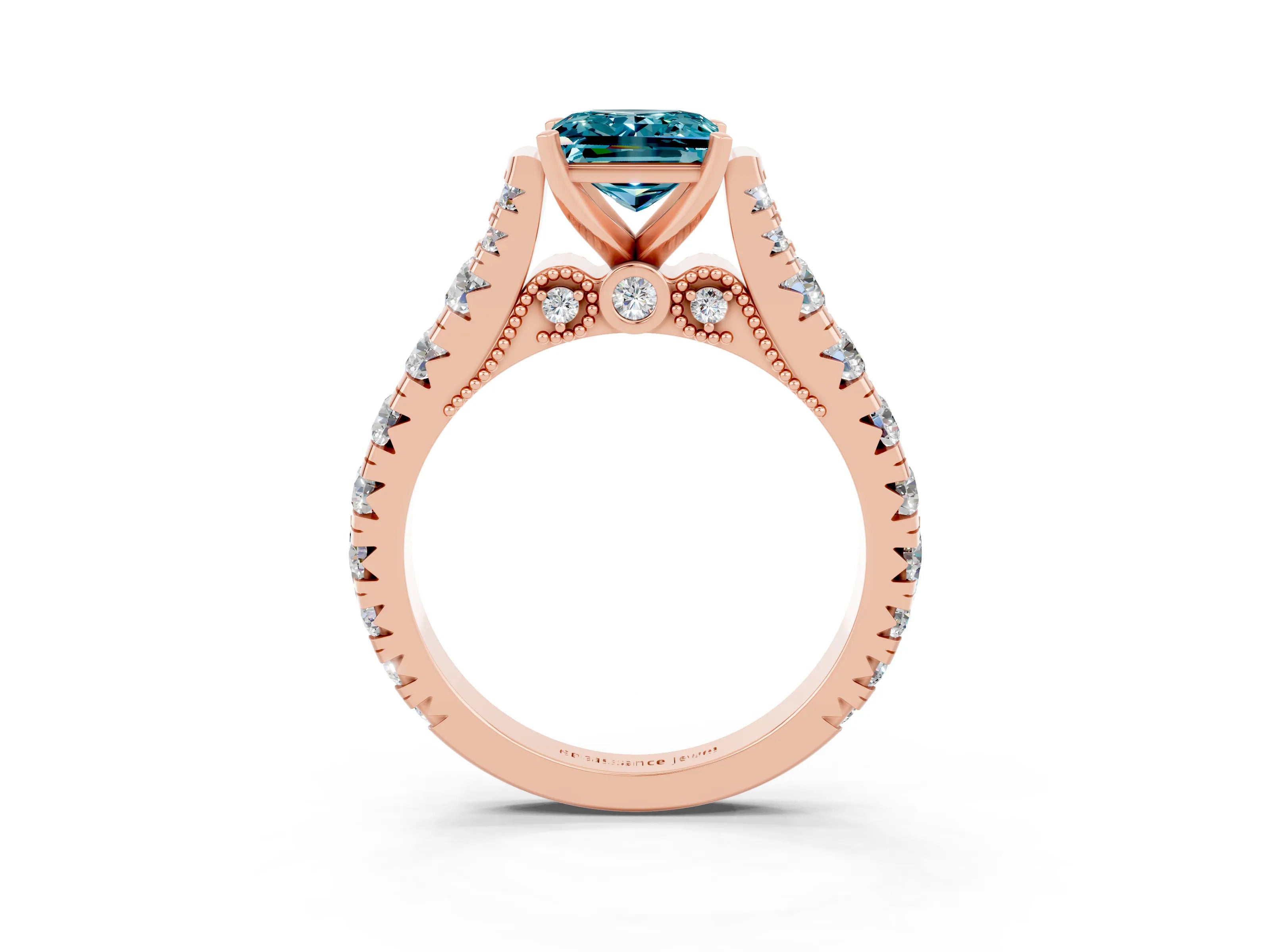 Rose gold Princess Cut Blue Topaz Classic Solitaire Ring with Pavé Band and Four-Prong Setting_3