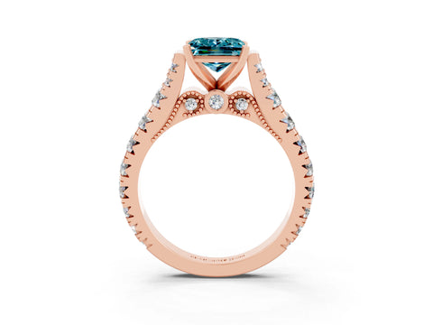 Rose gold Princess Cut Blue Topaz Classic Solitaire Ring with Pavé Band and Four-Prong Setting_3