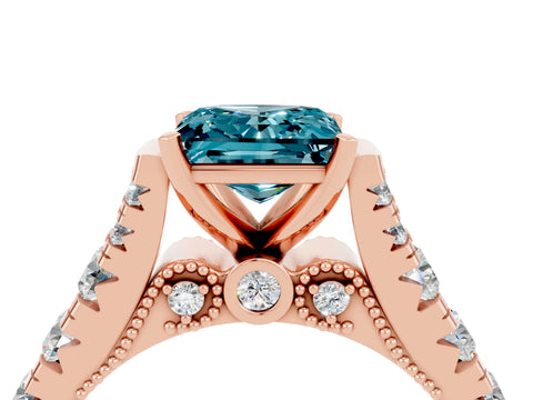 Rose gold Princess Cut Blue Topaz Classic Solitaire Ring with Pavé Band and Four-Prong Setting_4