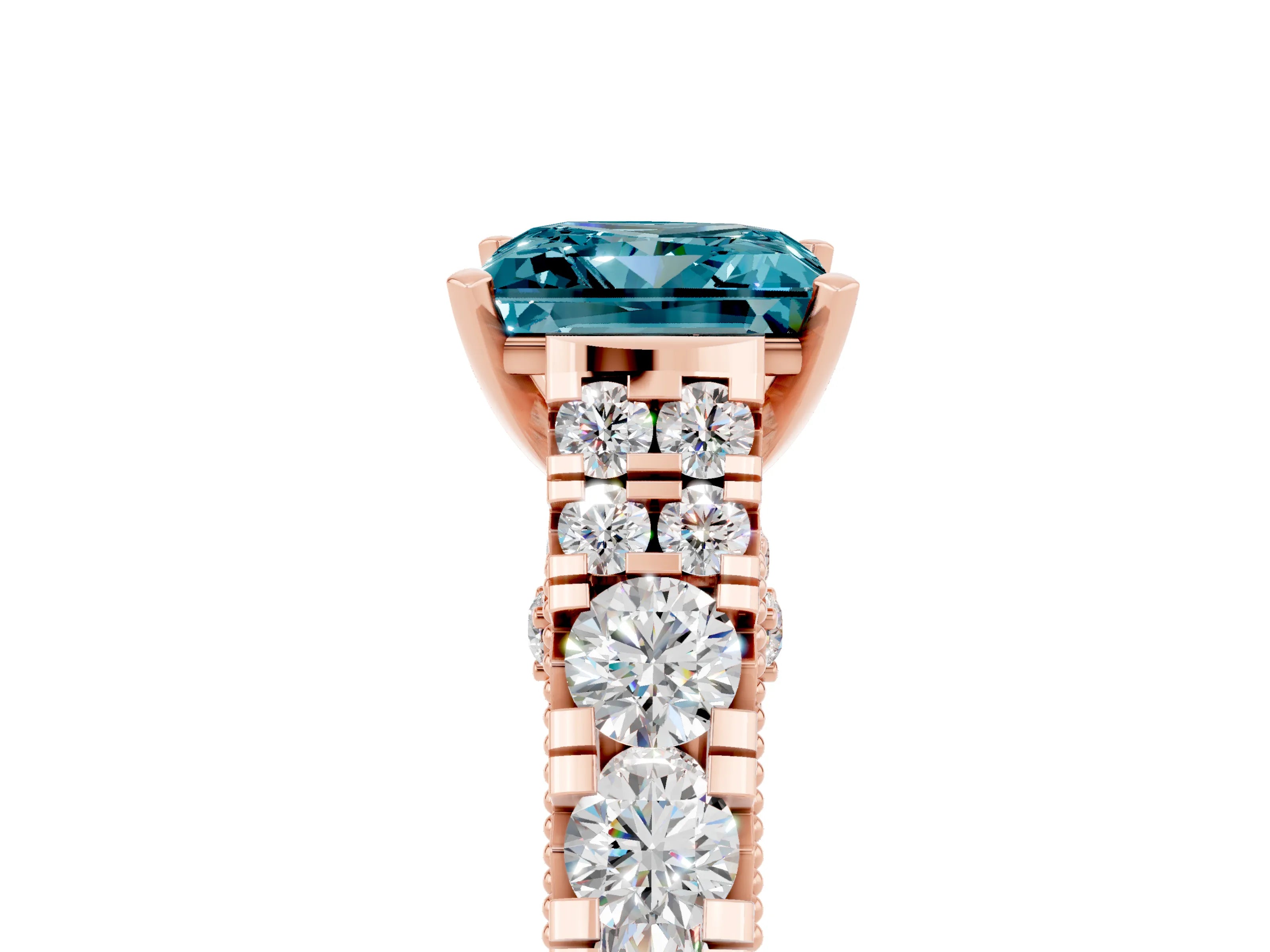 Rose gold Princess Cut Blue Topaz Classic Solitaire Ring with Pavé Band and Four-Prong Setting_5