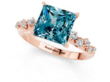 Rose gold Princess Cut Blue Topaz Cluster Side Stone Solitaire Ring with Prong Setting_25
