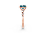 Rose gold Princess Cut Blue Topaz Cluster Side Stone Solitaire Ring with Prong Setting_26