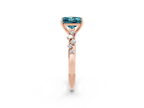 Rose gold Princess Cut Blue Topaz Cluster Side Stone Solitaire Ring with Prong Setting_26