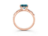 Rose gold Princess Cut Blue Topaz Cluster Side Stone Solitaire Ring with Prong Setting_27