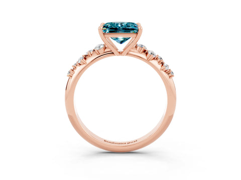 Rose gold Princess Cut Blue Topaz Cluster Side Stone Solitaire Ring with Prong Setting_27