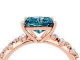 Rose gold Princess Cut Blue Topaz Cluster Side Stone Solitaire Ring with Prong Setting_28