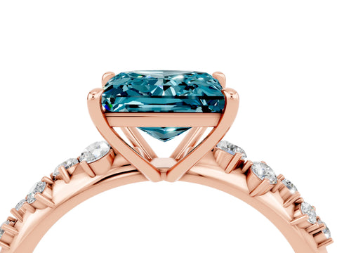 Rose gold Princess Cut Blue Topaz Cluster Side Stone Solitaire Ring with Prong Setting_28