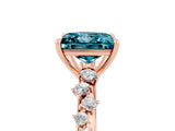 Rose gold Princess Cut Blue Topaz Cluster Side Stone Solitaire Ring with Prong Setting_29
