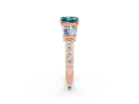 Rose gold Princess Cut Blue Topaz Engagement Ring with Baguette Side Stones and Channel Set Band_2