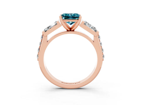 Rose gold Princess Cut Blue Topaz Engagement Ring with Baguette Side Stones and Channel Set Band_3