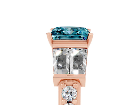 Rose gold Princess Cut Blue Topaz Engagement Ring with Baguette Side Stones and Channel Set Band_5