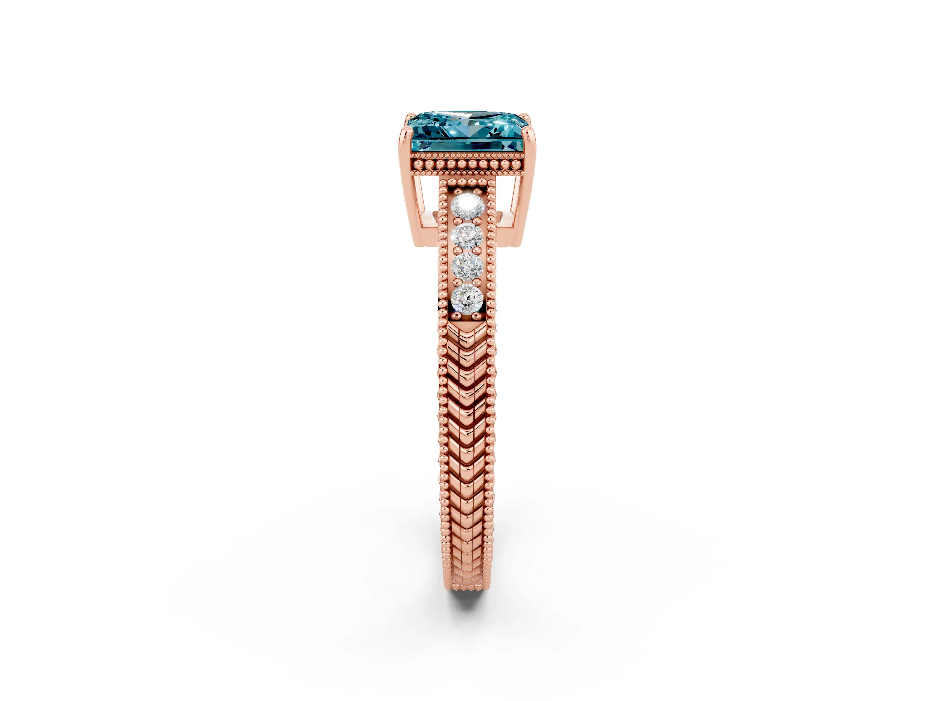 Rose gold Princess Cut Blue Topaz Engagement Ring with Milgrain Channel Set Band and Prong Setting_2