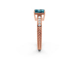 Rose gold Princess Cut Blue Topaz Engagement Ring with Milgrain Channel Set Band and Prong Setting_2