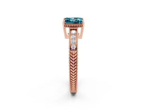 Rose gold Princess Cut Blue Topaz Engagement Ring with Milgrain Channel Set Band and Prong Setting_2