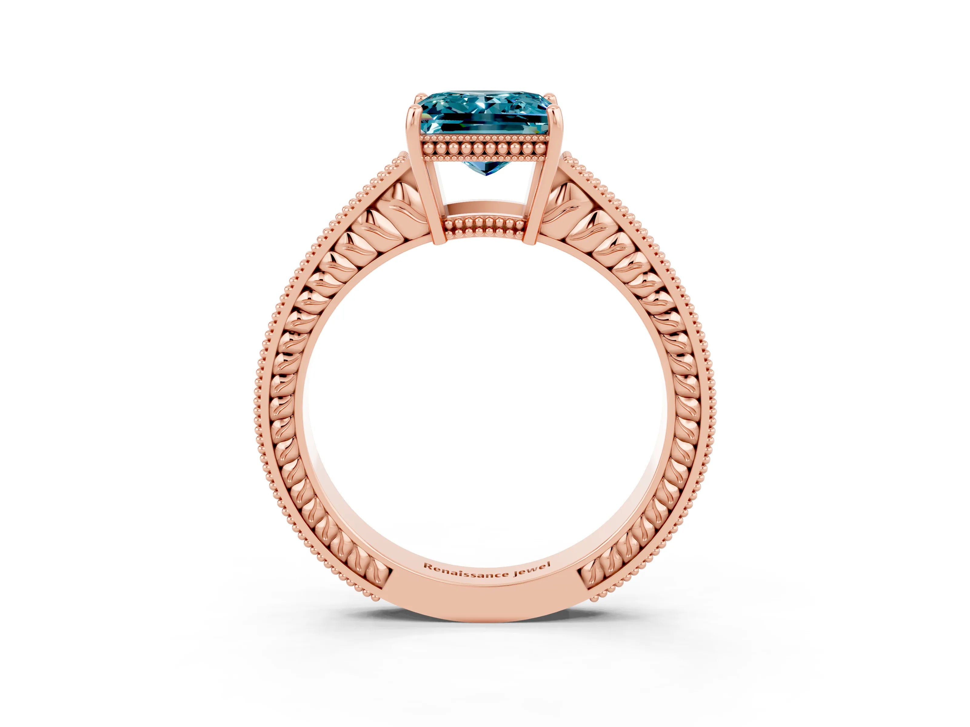 Rose gold Princess Cut Blue Topaz Engagement Ring with Milgrain Channel Set Band and Prong Setting_3