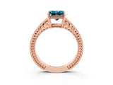 Rose gold Princess Cut Blue Topaz Engagement Ring with Milgrain Channel Set Band and Prong Setting_3