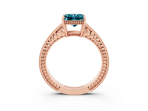 Rose gold Princess Cut Blue Topaz Engagement Ring with Milgrain Channel Set Band and Prong Setting_3
