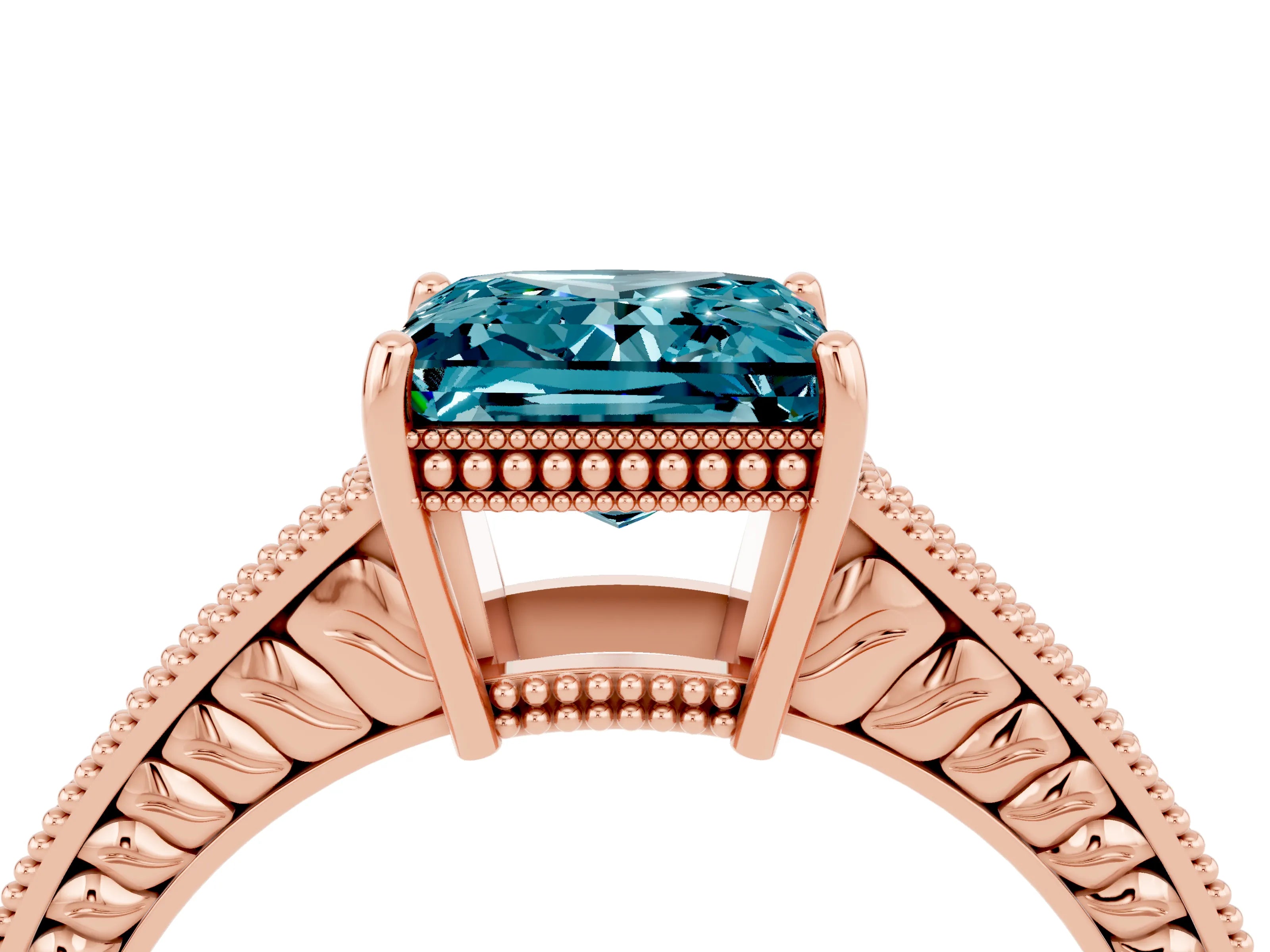 Rose gold Princess Cut Blue Topaz Engagement Ring with Milgrain Channel Set Band and Prong Setting_4