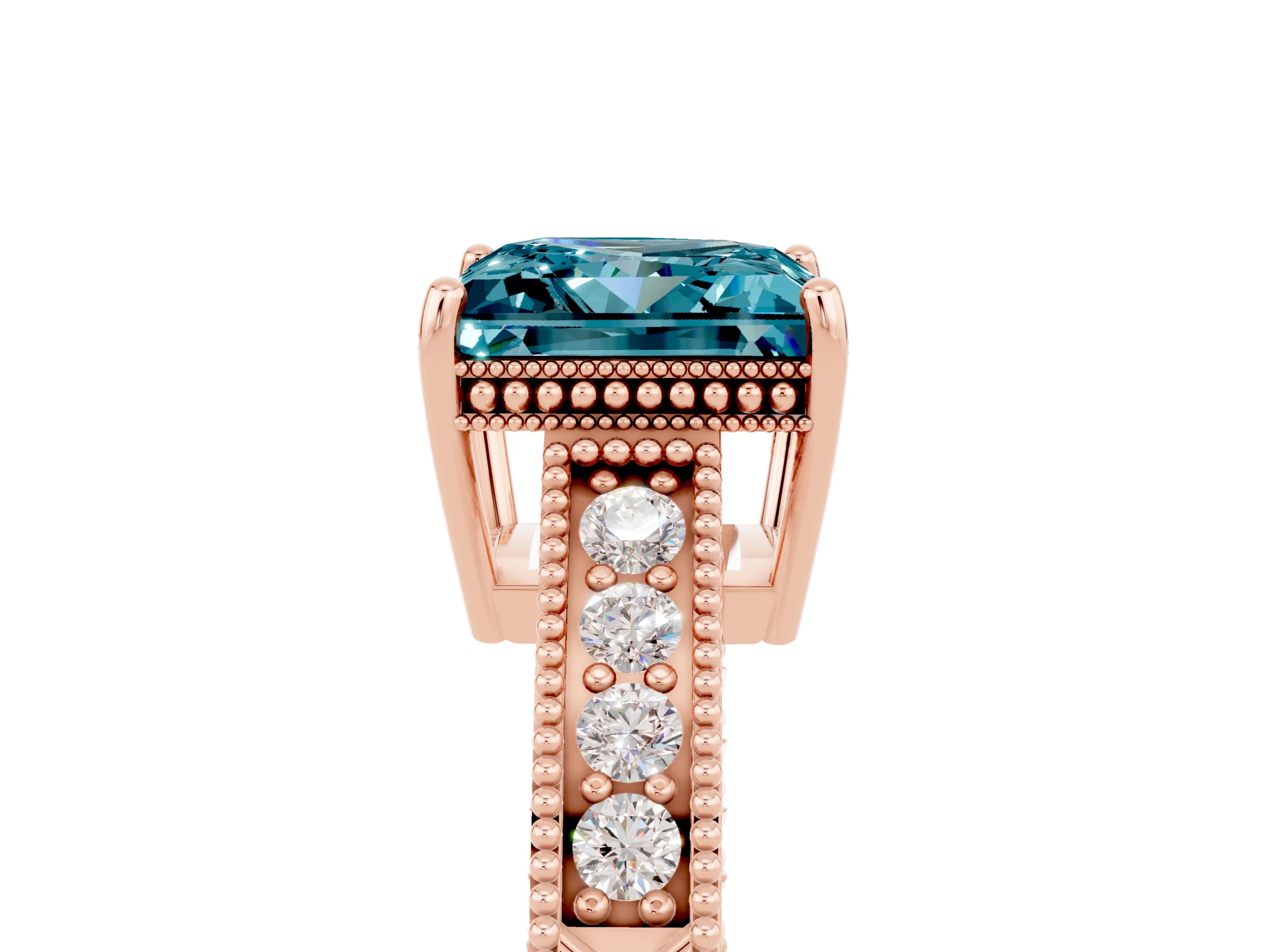 Rose gold Princess Cut Blue Topaz Engagement Ring with Milgrain Channel Set Band and Prong Setting_5