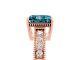 Rose gold Princess Cut Blue Topaz Engagement Ring with Milgrain Channel Set Band and Prong Setting_5