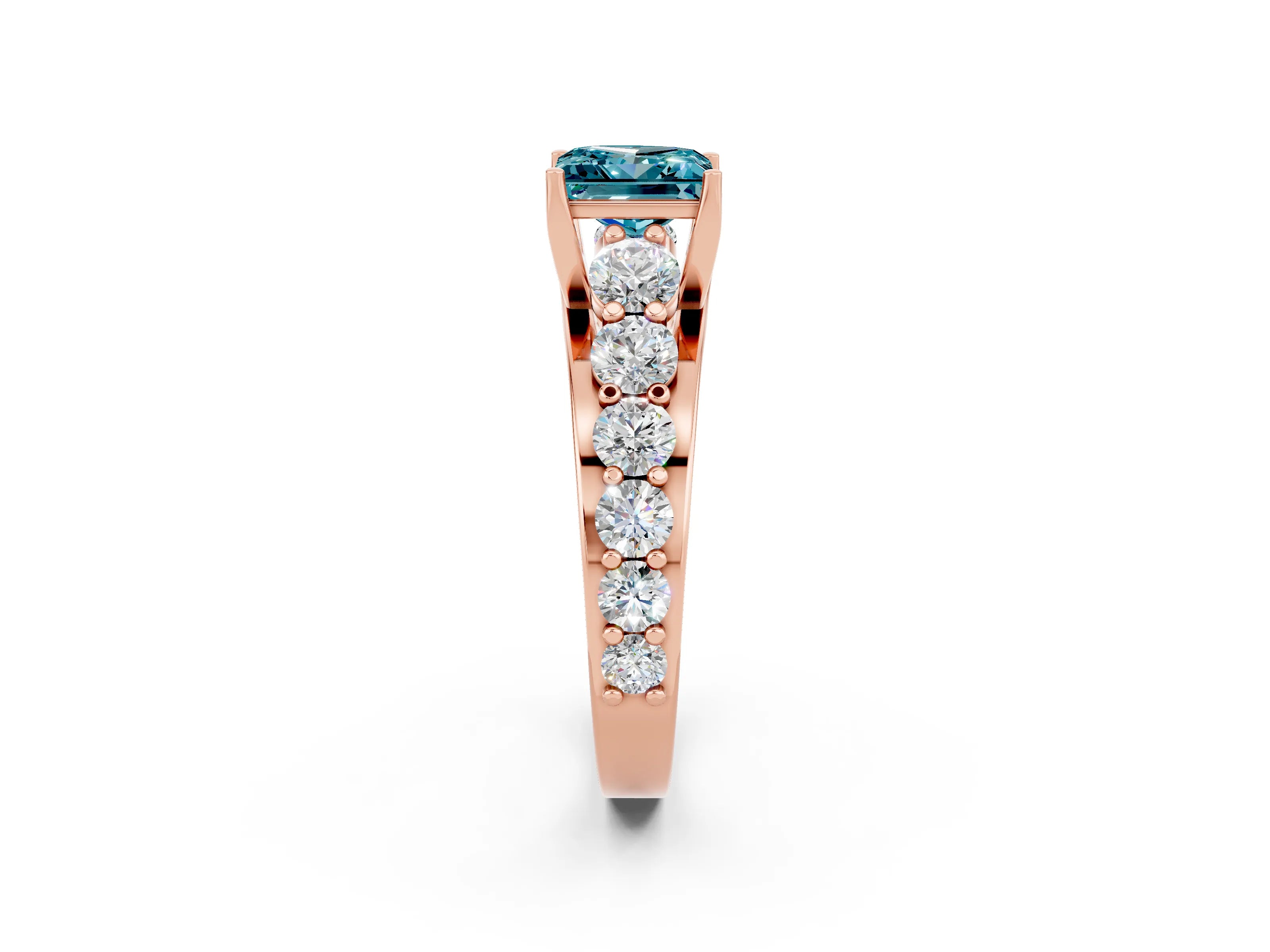 Rose gold Princess Cut Blue Topaz Engagement Ring with Pavé Band and Four-Prong Setting_2