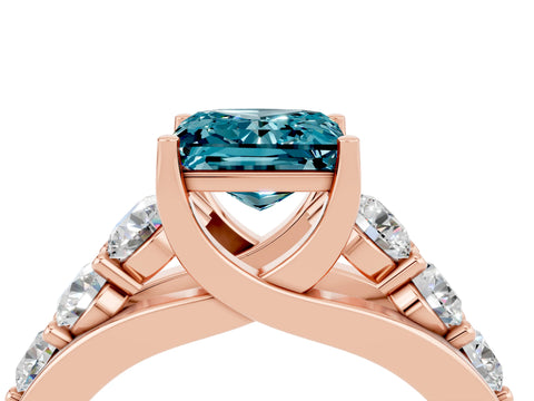Rose gold Princess Cut Blue Topaz Engagement Ring with Pavé Band and Four-Prong Setting_4