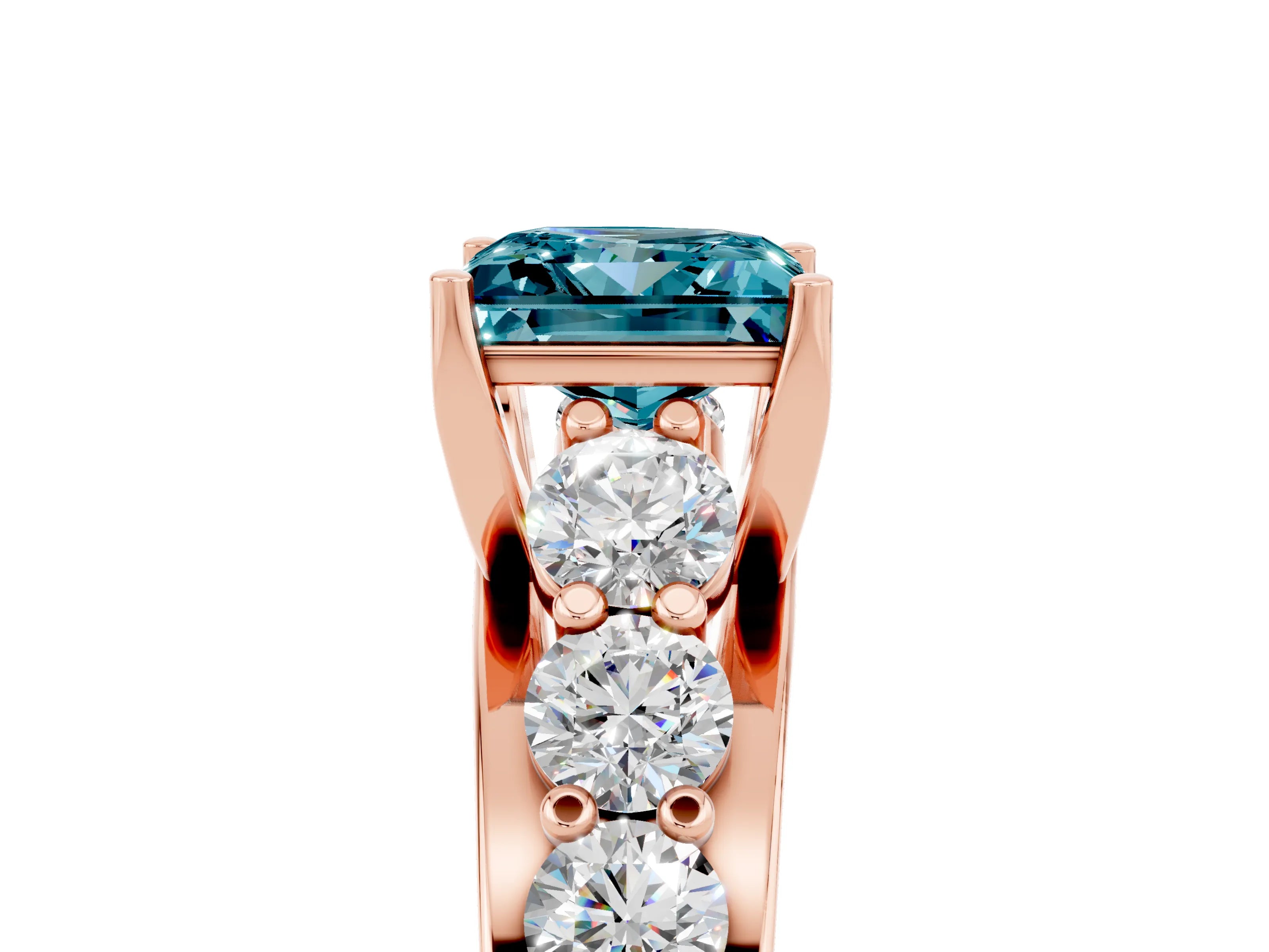 Rose gold Princess Cut Blue Topaz Engagement Ring with Pavé Band and Four-Prong Setting_5