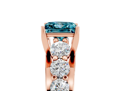 Rose gold Princess Cut Blue Topaz Engagement Ring with Pavé Band and Four-Prong Setting_5