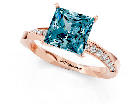 Rose gold Princess Cut Blue Topaz Engagement Ring with Side Stone Accents and Four-Prong Setting_40