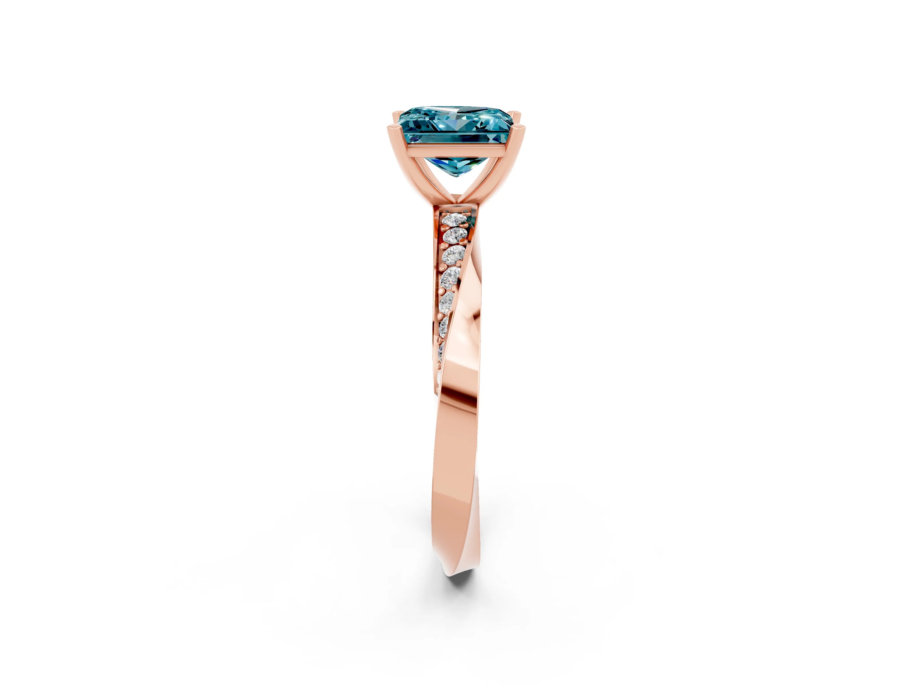Rose gold Princess Cut Blue Topaz Engagement Ring with Side Stone Accents and Four-Prong Setting_41
