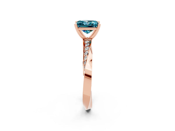 Rose gold Princess Cut Blue Topaz Engagement Ring with Side Stone Accents and Four-Prong Setting