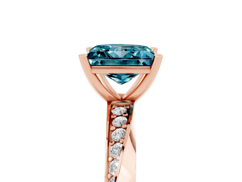 Rose gold Princess Cut Blue Topaz Engagement Ring with Side Stone Accents and Four-Prong Setting_44