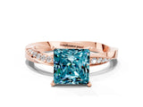Rose gold Princess Cut Blue Topaz Engagement Ring with Side Stone Accents and Four-Prong Setting_60