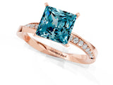 Rose gold Princess Cut Blue Topaz Engagement Ring with Side Stone Accents and Four-Prong Setting_61