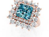Rose gold Princess Cut Blue Topaz Floral Double Halo Engagement Ring with Prong Setting_74