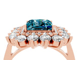 Rose gold Princess Cut Blue Topaz Floral Double Halo Engagement Ring with Prong Setting_77