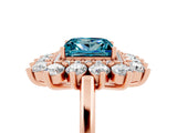 Rose gold Princess Cut Blue Topaz Floral Double Halo Engagement Ring with Prong Setting_78