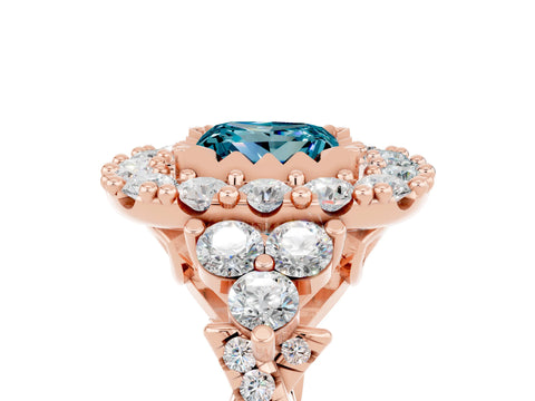 Rose gold Princess Cut Blue Topaz Halo Ring with Pavé Band and Four-Prong Setting_17