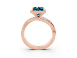 Rose gold Princess Cut Blue Topaz Halo Ring with Round Split Shank and Prong Setting_51