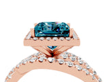 Rose gold Princess Cut Blue Topaz Halo Ring with Round Split Shank and Prong Setting_52