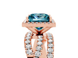 Rose gold Princess Cut Blue Topaz Halo Ring with Round Split Shank and Prong Setting_53