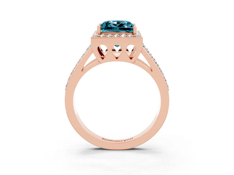Rose gold Princess Cut Blue Topaz Halo Ring with Split Shank U-Prong Band and Four-Prong Setting_3