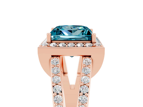 Rose gold Princess Cut Blue Topaz Halo Ring with Split Shank U-Prong Band and Four-Prong Setting_5