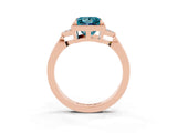 Rose gold Princess Cut Blue Topaz Halo Ring with Tapered Band and Four-Prong Setting_3
