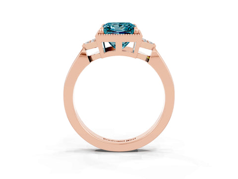 Rose gold Princess Cut Blue Topaz Halo Ring with Tapered Band and Four-Prong Setting_3