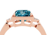 Rose gold Princess Cut Blue Topaz Halo Ring with Tapered Band and Four-Prong Setting_4