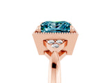 Rose gold Princess Cut Blue Topaz Halo Ring with Tapered Band and Four-Prong Setting_5