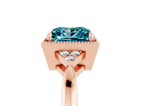 Rose gold Princess Cut Blue Topaz Halo Ring with Tapered Band and Four-Prong Setting_5